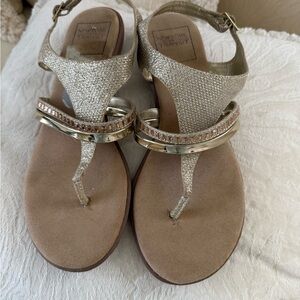 New York Transit Gold Tan Sandals‎ with Rhinestone Embellishments